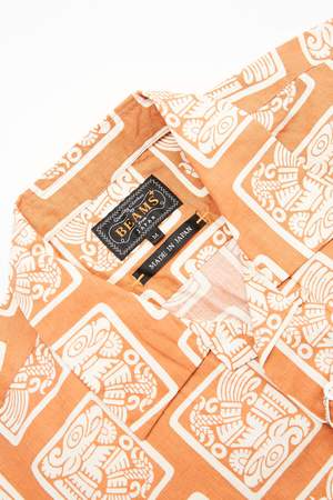 Beams Plus Short Sleeve Open Collar Dobby Print Shirt - Light Brown Beams Plus Short Sleeve Open Collar Dobby Print Shirt - Light Brown