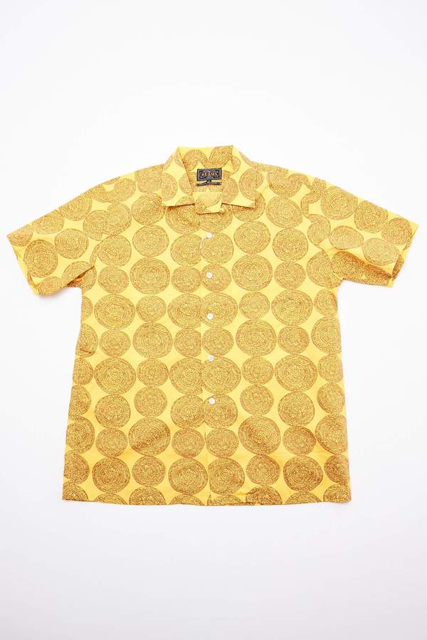 Beams Plus Short Sleeve Open Collar Dobby Print Shirt - Mustard Beams Plus Short Sleeve Open Collar Dobby Print Shirt - Mustard
