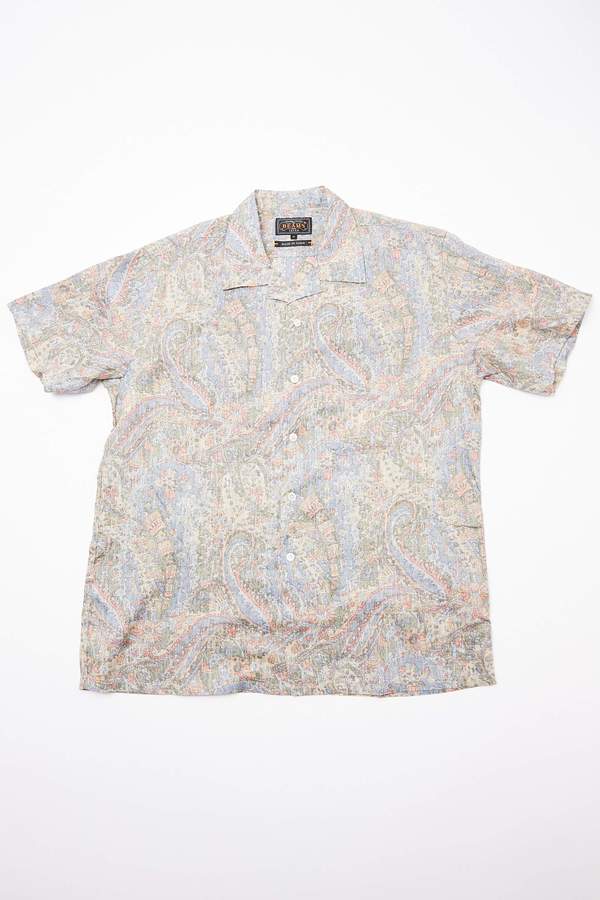 Beams Plus Short Sleeve Open Collar Linen Paisley Shirt - Blue Beams Plus Short Sleeve Open Collar Linen Paisley Shirt - Blue