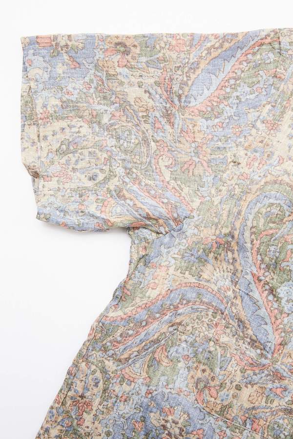 Beams Plus Short Sleeve Open Collar Linen Paisley Shirt - Blue Beams Plus Short Sleeve Open Collar Linen Paisley Shirt - Blue