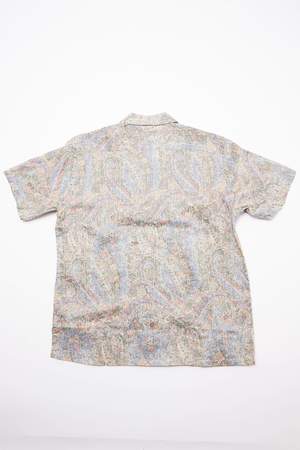 Beams Plus Short Sleeve Open Collar Linen Paisley Shirt - Blue Beams Plus Short Sleeve Open Collar Linen Paisley Shirt - Blue