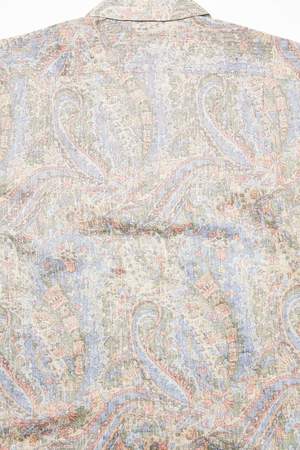 Beams Plus Short Sleeve Open Collar Linen Paisley Shirt - Blue Beams Plus Short Sleeve Open Collar Linen Paisley Shirt - Blue