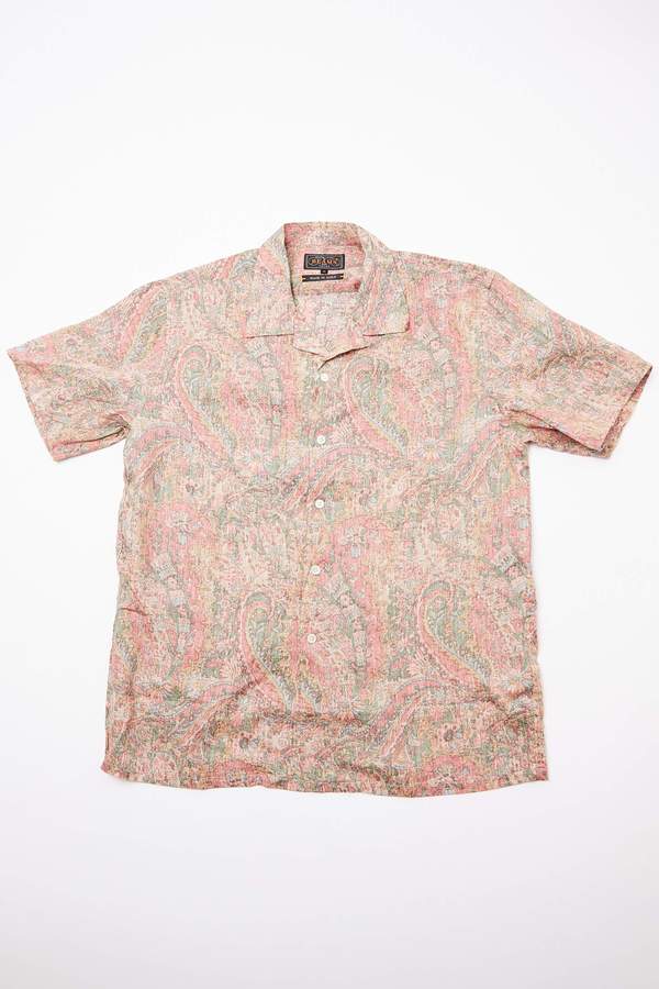 Beams Plus Short Sleeve Open Collar Linen Paisley Shirt - Red Beams Plus Short Sleeve Open Collar Linen Paisley Shirt - Red