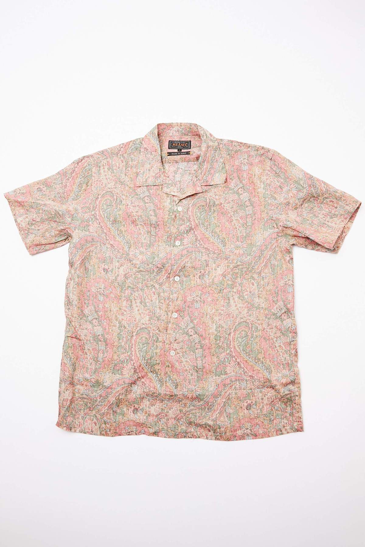 トップス BEAMS PLUS Linen Paisley Red M Beams Plus Short Sleeve Open Collar Linen Paisley Shirt