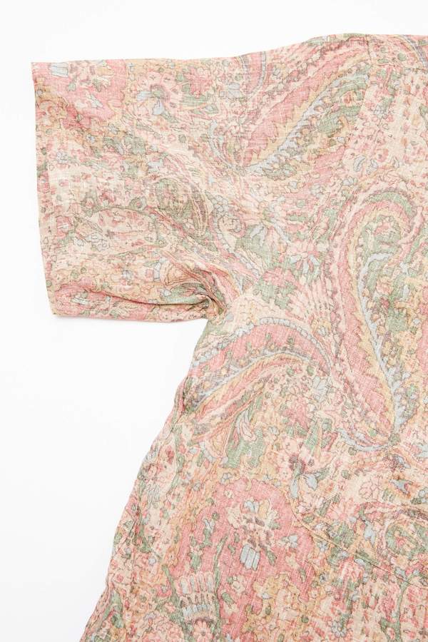 Beams Plus Short Sleeve Open Collar Linen Paisley Shirt - Red Beams Plus Short Sleeve Open Collar Linen Paisley Shirt - Red