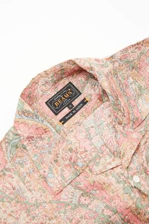 Beams Plus Short Sleeve Open Collar Linen Paisley Shirt - Red Beams Plus Short Sleeve Open Collar Linen Paisley Shirt - Red