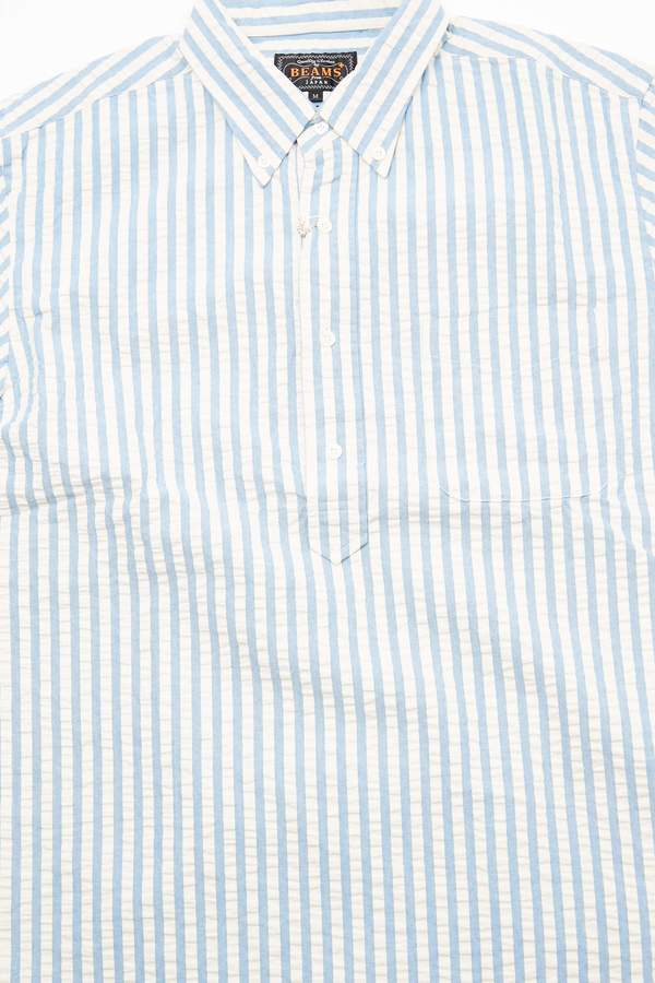 Beams Plus Short Sleeve Pullover B.D. Indigo Shirt - Stripe Beams Plus Short Sleeve Pullover B.D. Indigo Shirt - Stripe