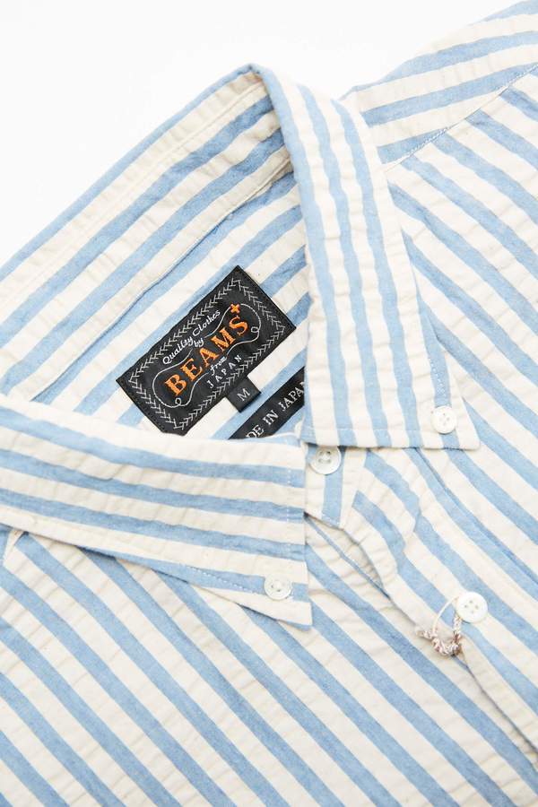 Beams Plus Short Sleeve Pullover B.D. Indigo Shirt - Stripe Beams Plus Short Sleeve Pullover B.D. Indigo Shirt - Stripe