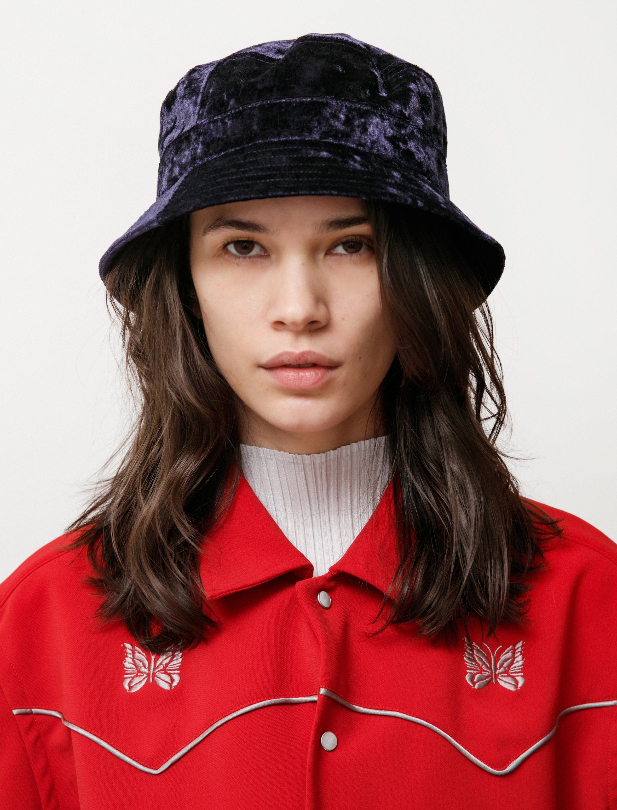 Needles Crushed Velvet Bucket Hat - Navy | Garmentory