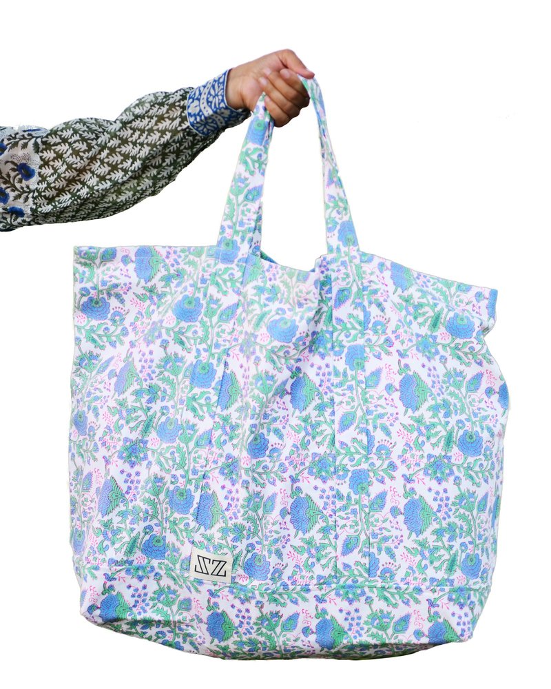 SZ Blockprints Oversized Tote - Violet/Stem Green Padra | Garmentory 