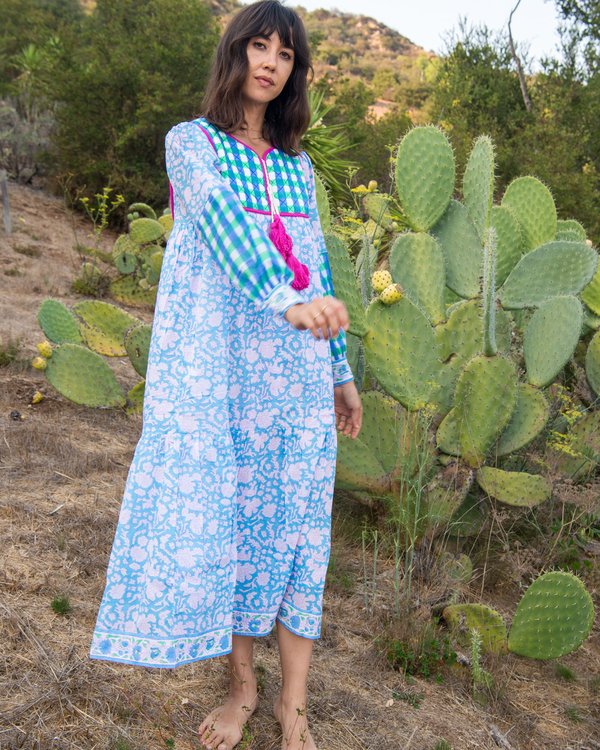 SZ Blockprints Jodhpur Dress - Cornflower Blue Nila | Garmentory SZ Blockprints Jodhpur Dress - Cornflower Blue Nila | Garmentory