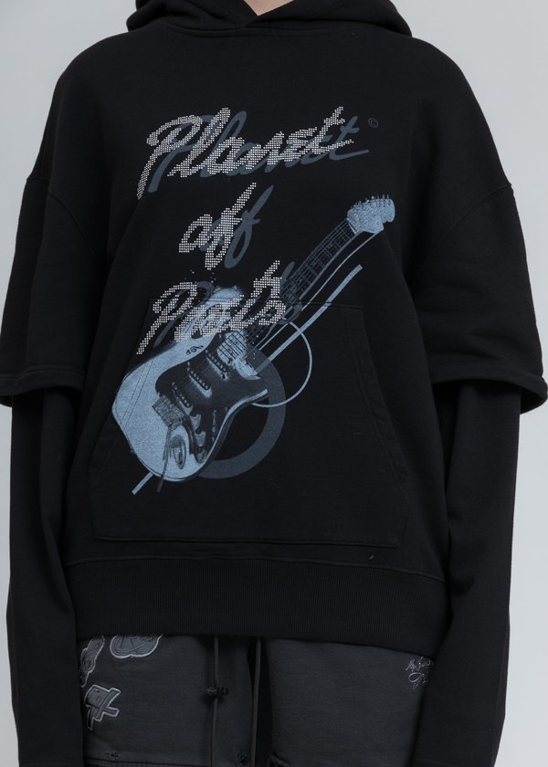 C2H4 Grunge Guitar Double Layer Hoodie - Black C2H4 Grunge Guitar Double Layer Hoodie - Black