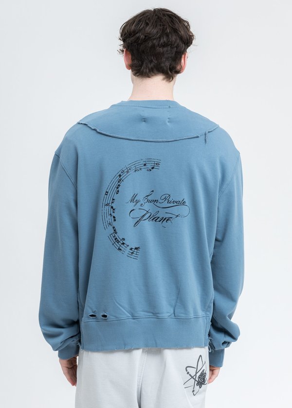C2H4 Distressed Panelled Crewneck - Blue C2H4 Distressed Panelled Crewneck - Blue