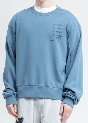 C2H4 Distressed Panelled Crewneck - Blue C2H4 Distressed Panelled Crewneck - Blue