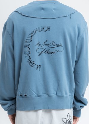 C2H4 Distressed Panelled Crewneck - Blue C2H4 Distressed Panelled Crewneck - Blue