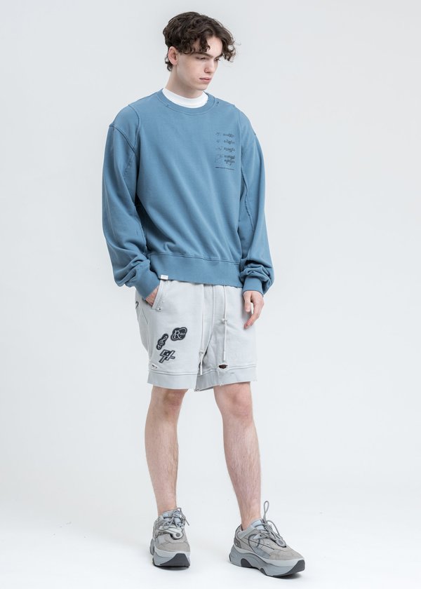 C2H4 Distressed Panelled Crewneck - Blue C2H4 Distressed Panelled Crewneck - Blue