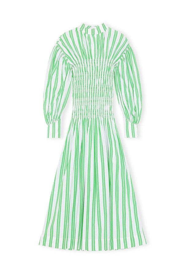 Ganni Stripe Cotton Smock Dress - Green stripe | Garmentory