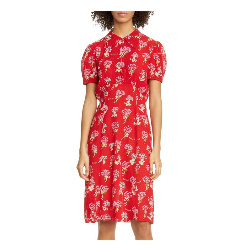 Anna Sui Midi Retro Berard Faces Print Dress RED MULTI Garmentory