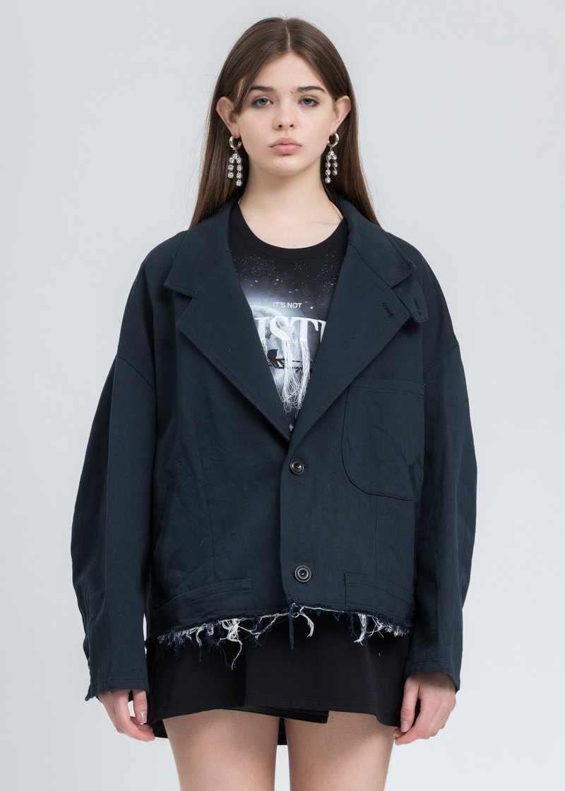 Doublet Silk Chino Cut Off Jacket - Dark Navy | Garmentory