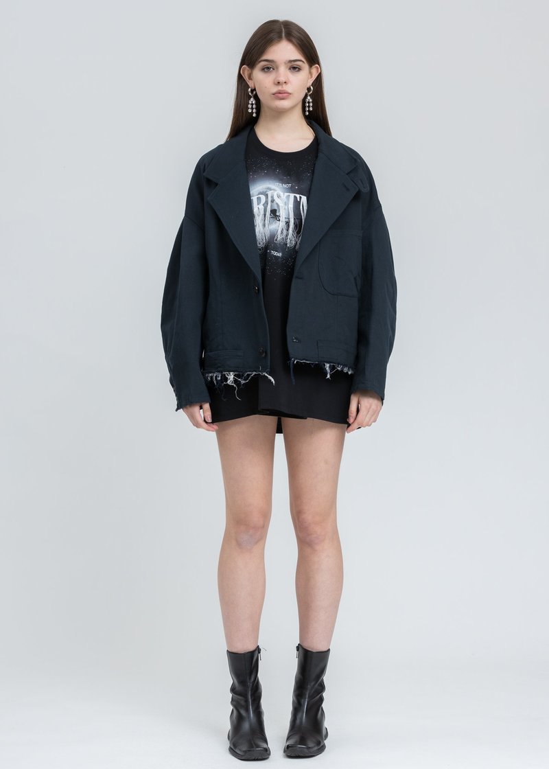 Doublet Silk Chino Cut Off Jacket - Dark Navy | Garmentory