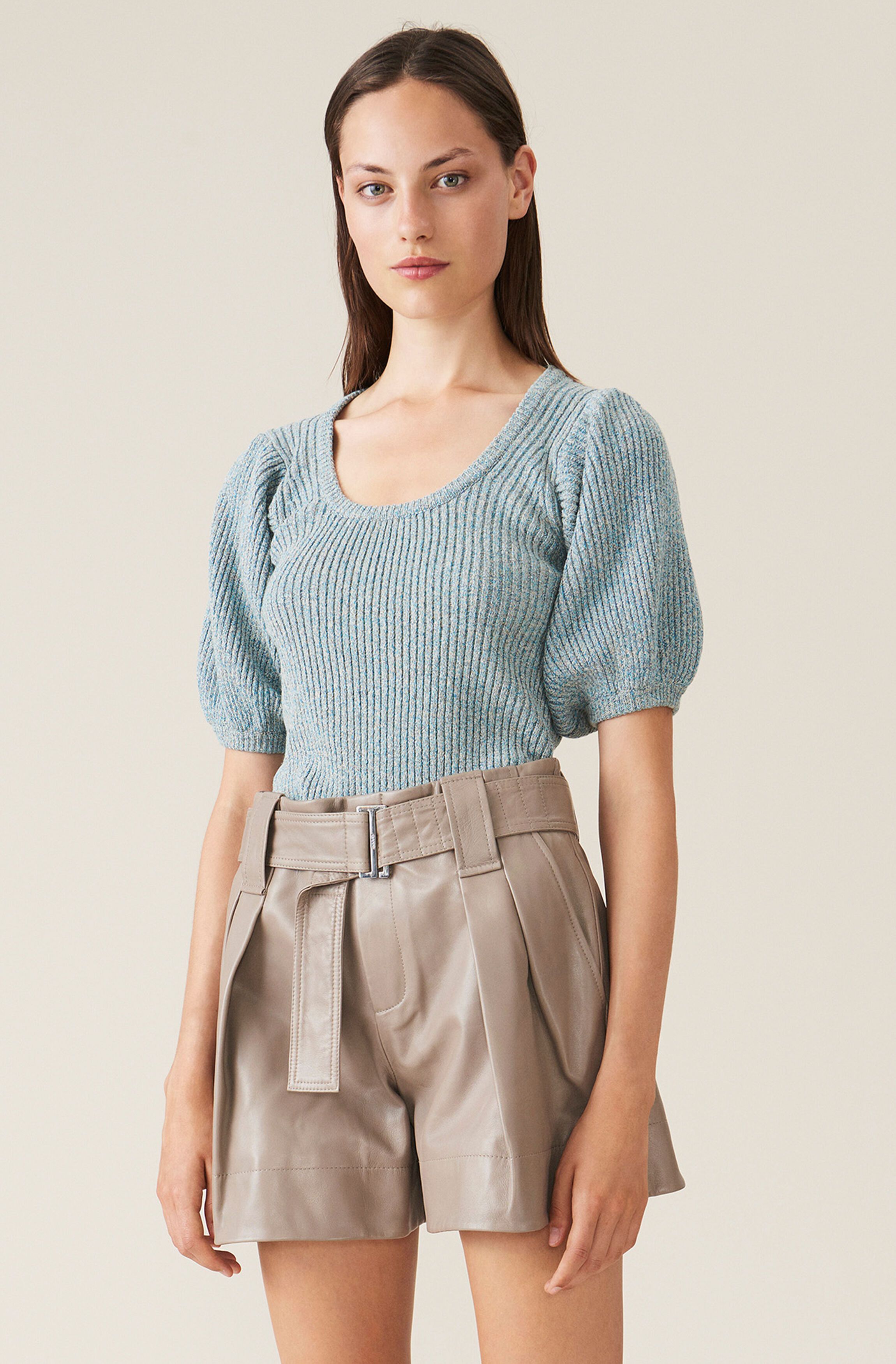 Ganni Linen Knit Top - Blue | Garmentory