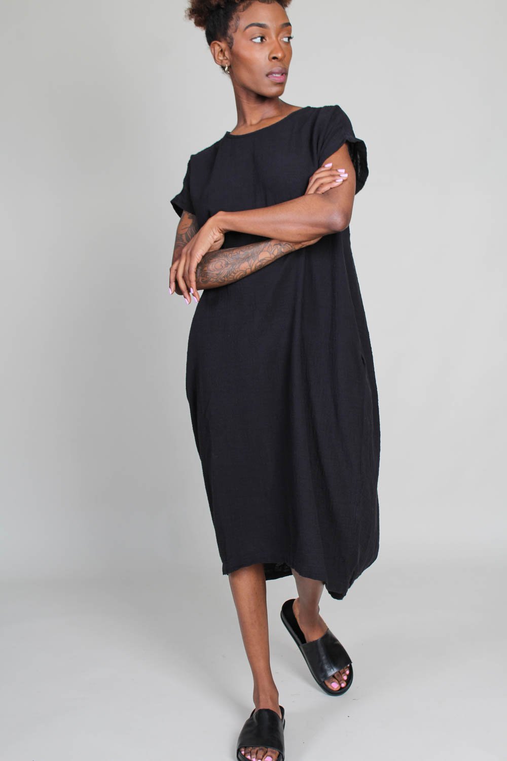 Black Crane Pleated Cocoon Dress - Black | Garmentory