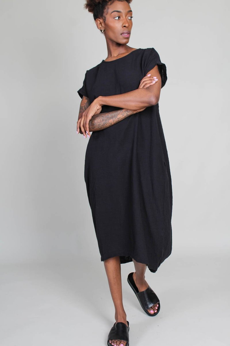 Black Crane Pleated Cocoon Dress - Black | Garmentory
