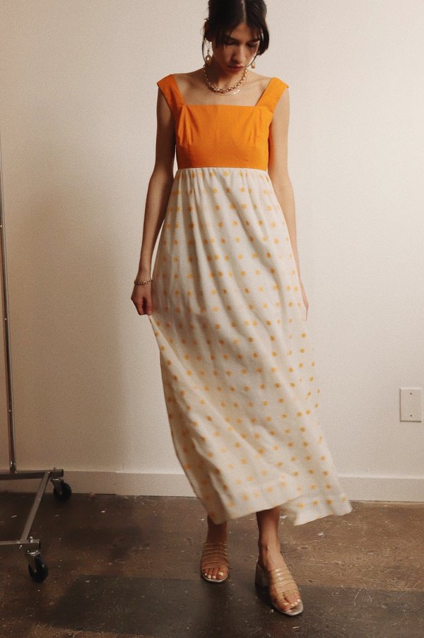 Vintage 1960s Floral Dot Maxi Dress - Orange | Garmentory Vintage 1960s Floral Dot Maxi Dress - Orange | Garmentory