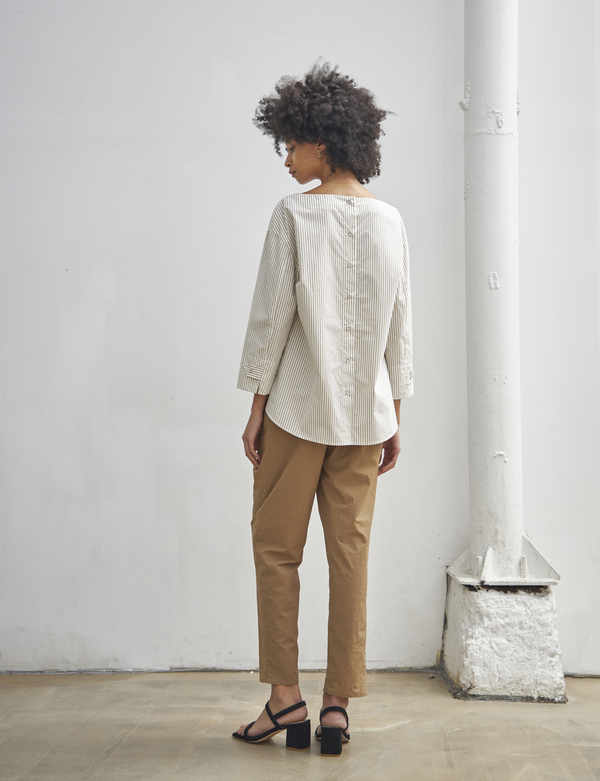 Maison De Ines BELT POINT STRIPE SHIRT - beige Maison De Ines BELT POINT STRIPE SHIRT - beige