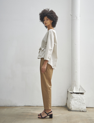 Maison De Ines BELT POINT STRIPE SHIRT - beige Maison De Ines BELT POINT STRIPE SHIRT - beige