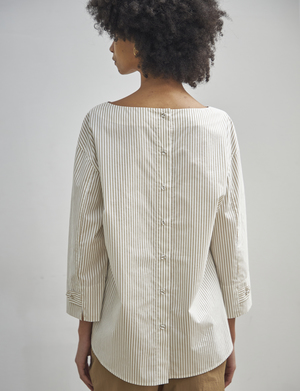 Maison De Ines BELT POINT STRIPE SHIRT - beige Maison De Ines BELT POINT STRIPE SHIRT - beige