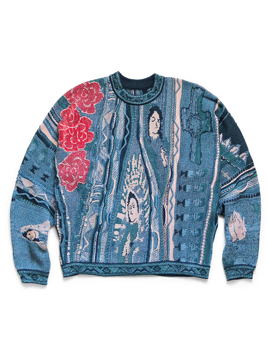 Kapitalkapital 7g Knit Virgin Mary Gaudy Crew Sweater - Blue