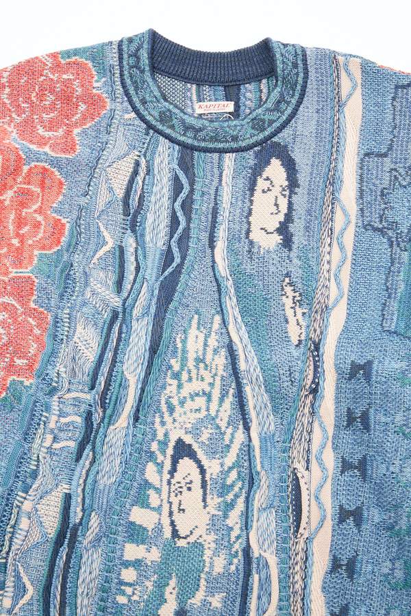 Kapitalkapital 7g Knit Virgin Mary Gaudy Crew Sweater - Blue