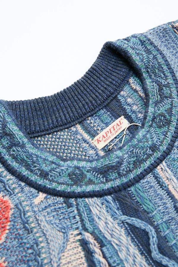 Kapitalkapital 7g Knit Virgin Mary Gaudy Crew Sweater - Blue