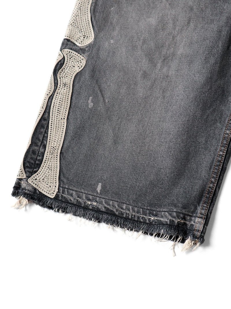 Kapital Kountry 14oz Black Denim 5p Short Pants - Bone/Black