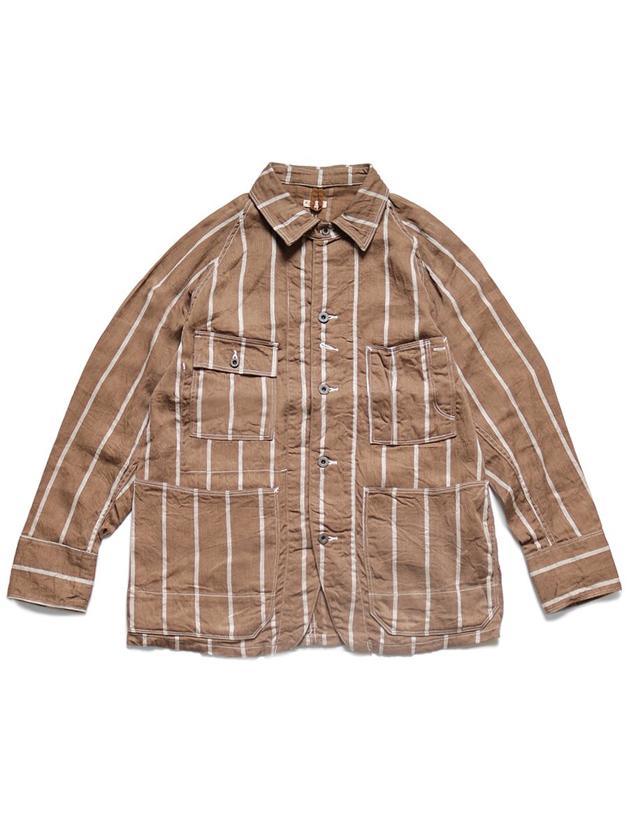 Kapital Linen PHILLIES Stripe CACTUS Coverall top - Brown