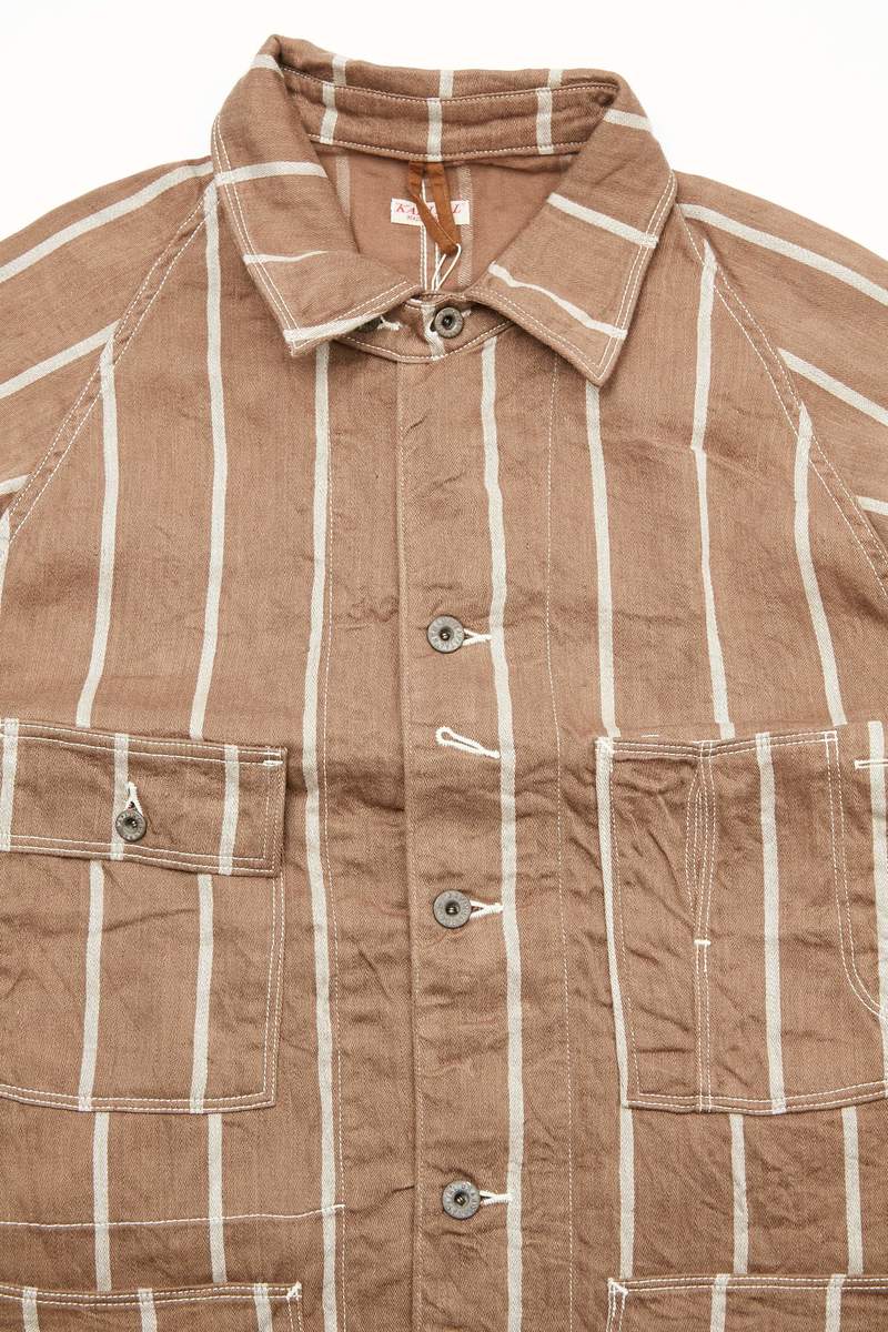 キャピタル　LINEN STRIPE CACTUS COVERALL Kapital Linen Shadow Stripe Cactus Coverall, Gold – Glasswing