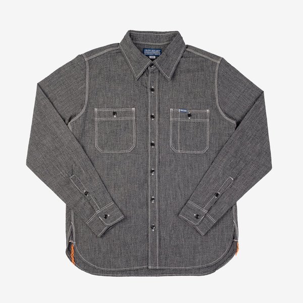 Iron Heart IHSH-290 Mock Twist Selvedge Chambray Work Shirt - Black Iron Heart IHSH-290 Mock Twist Selvedge Chambray Work Shirt - Black
