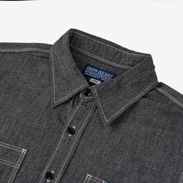 Iron Heart IHSH-290 Mock Twist Selvedge Chambray Work Shirt - Black Iron Heart IHSH-290 Mock Twist Selvedge Chambray Work Shirt - Black