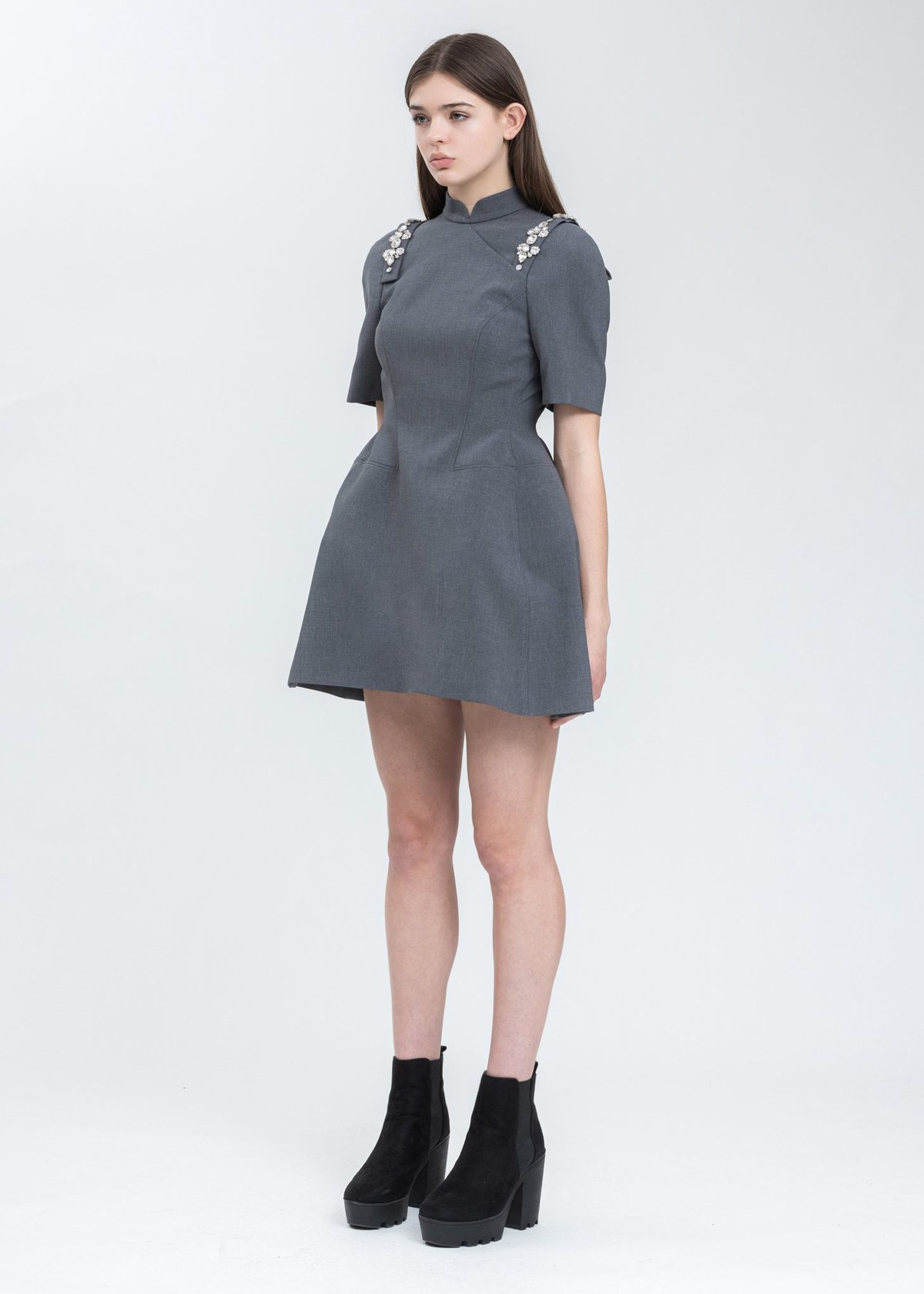 Shushu/Tong Crystal Qipao Dress - Grey | Garmentory