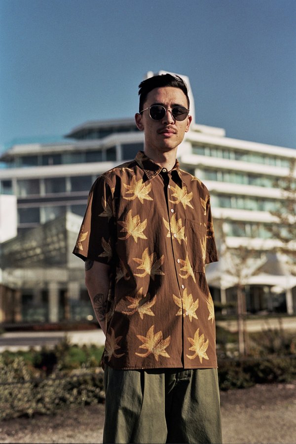 Big Pocket Shirt - Brown Lotus Print 