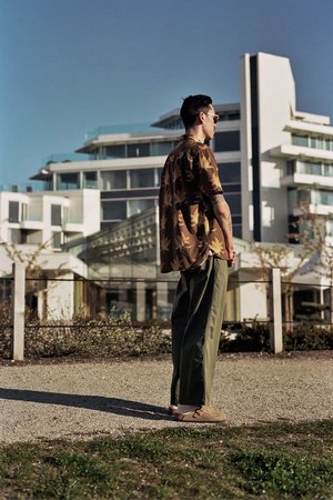 Big Pocket Shirt - Brown Lotus Print 