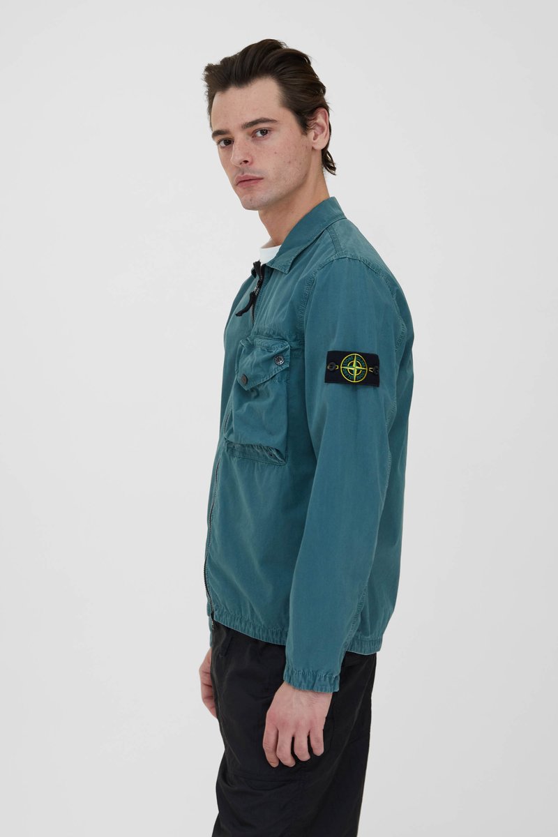 Stone Island Brushed Cotton Canvas Zipped Overshirt - Petrol