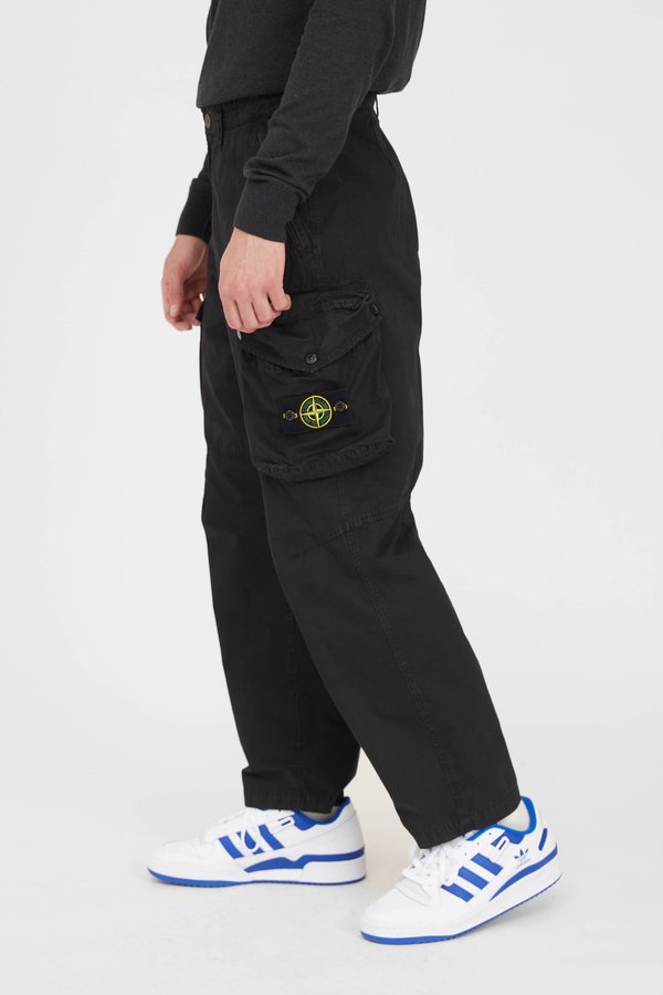 Stone Island Brushed Cotton Canvas Loose Cargo Pants - Black Stone Island Brushed Cotton Canvas Loose Cargo Pants - Black