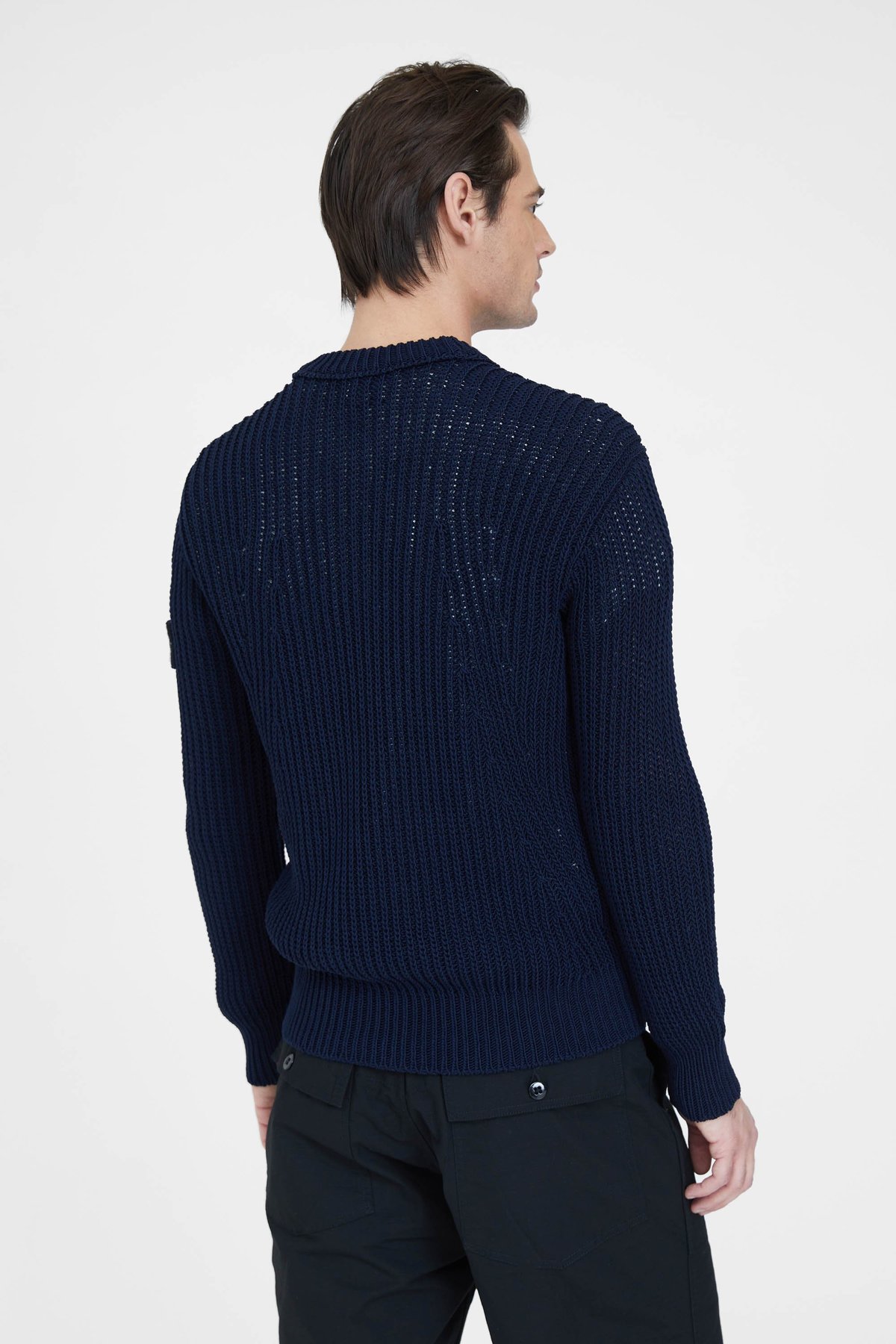 Stone Island Ribbed Mercerised Cotton Nylon Crew Neck Knit Sweater