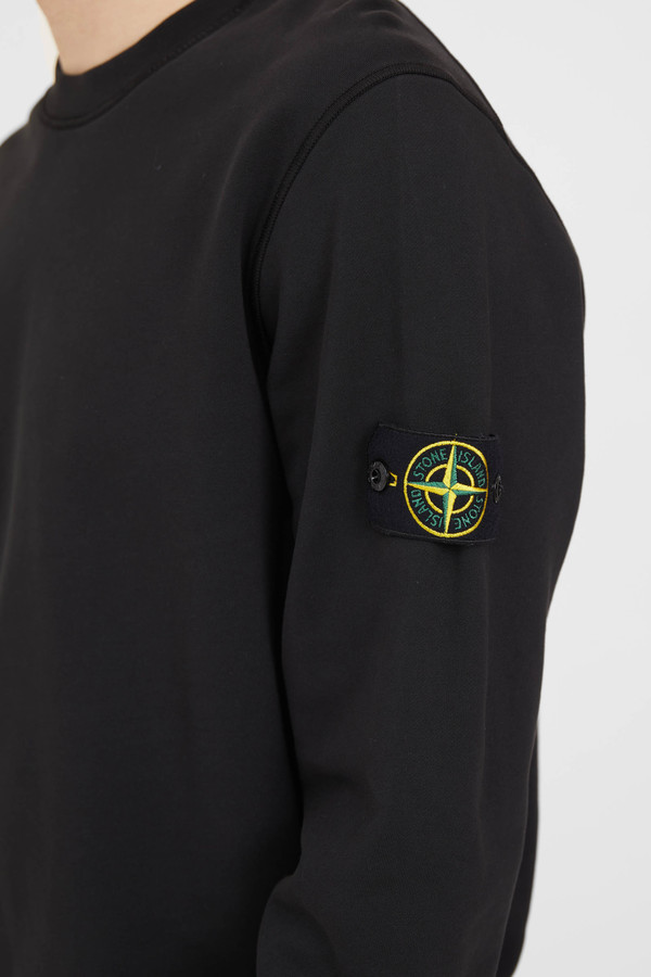 Stone Island Cotton Fleece Garment Dyed Crew Neck Sweatshirt - Black Stone Island Cotton Fleece Garment Dyed Crew Neck Sweatshirt - Black