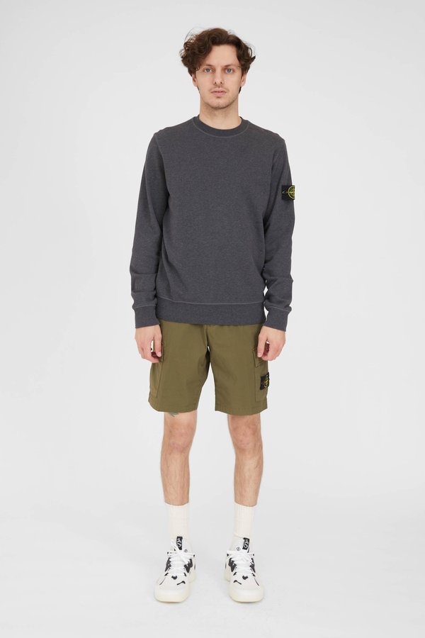 Stone Island Cotton Fleece Garment Dyed Crew Neck Sweatshirt - Melange Dark Grey Stone Island Cotton Fleece Garment Dyed Crew Neck Sweatshirt - Melange Dark Grey