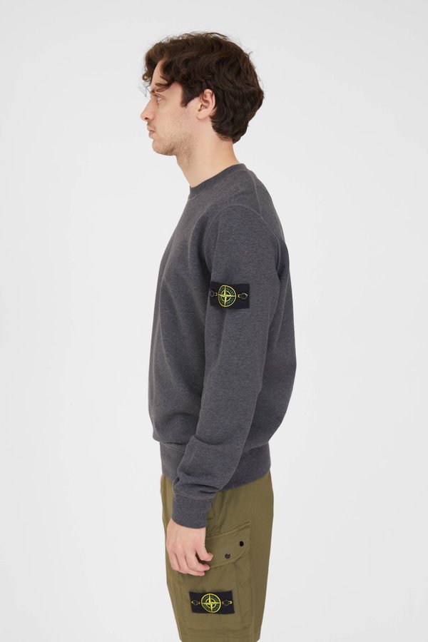 Stone Island Cotton Fleece Garment Dyed Crew Neck Sweatshirt - Melange Dark Grey Stone Island Cotton Fleece Garment Dyed Crew Neck Sweatshirt - Melange Dark Grey