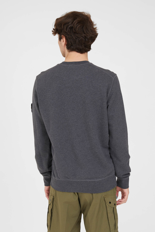 Stone Island Cotton Fleece Garment Dyed Crew Neck Sweatshirt - Melange Dark Grey Stone Island Cotton Fleece Garment Dyed Crew Neck Sweatshirt - Melange Dark Grey