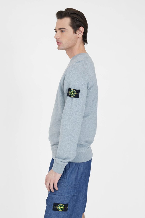 Stone Island Cotton Fleece Garment Dyed Crew Neck Sweatshirt - Melange Grey Stone Island Cotton Fleece Garment Dyed Crew Neck Sweatshirt - Melange Grey